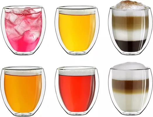 Lot de 6 verres à double paroi - En verre borosilicate - Pour thé, café,  latte, cappuccino - 250